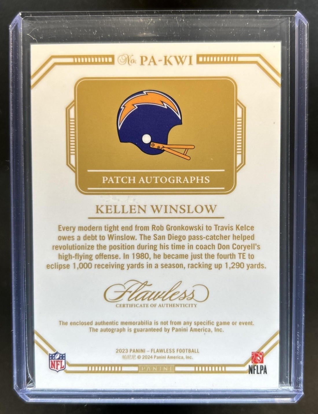 2023 Panini Flawless Kellen Winslow Patch Auto Autograph #/25 Chargers view 2