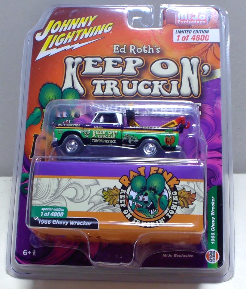 Johnny Lightning Rat Fink Keep on Truckin 1966 Chevy Wrecker 1:64 Diecast - Image 2 of 3