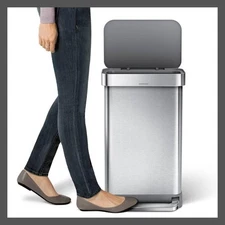 simplehuman Kitchen Trash Can Garbage Bin Gray 45L Step Plastic Lid