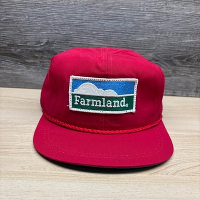 Vintage Farmland Hat Cap Strap Back Red Agriculture Farm Meat USA Made K Brand