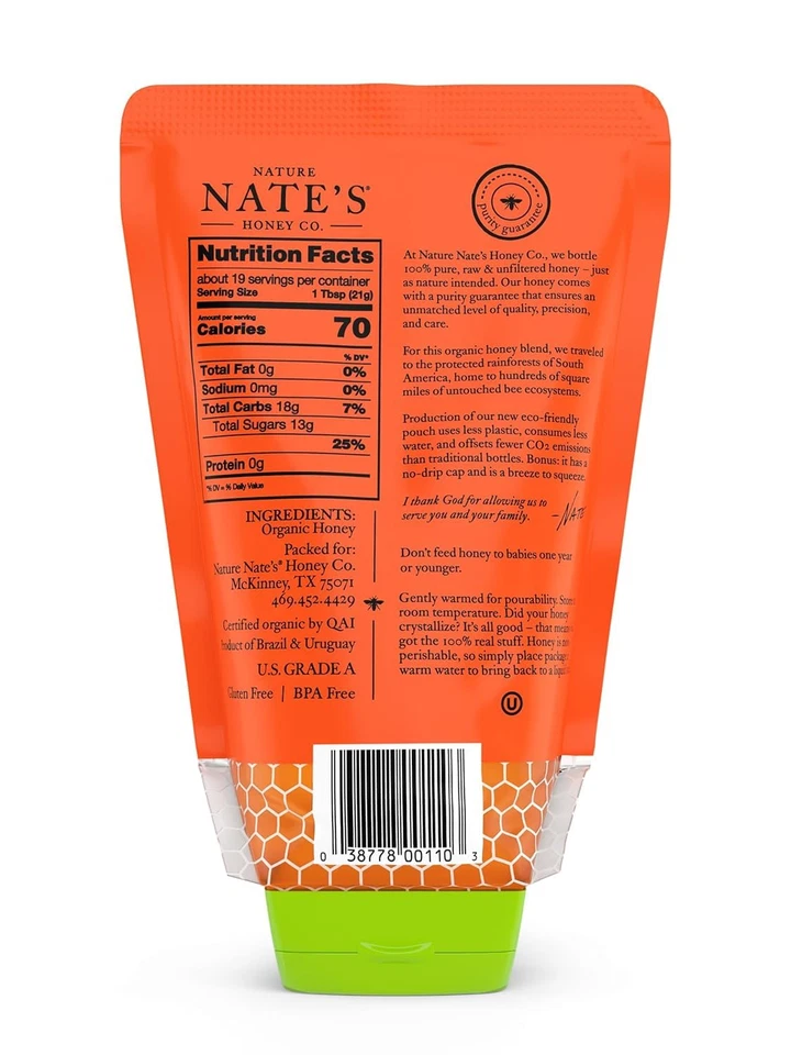 Miel cruda orgánica 100 % pura sin filtrar del USDA, bolsa exprimible de 14 OZ Foto 2 de 4