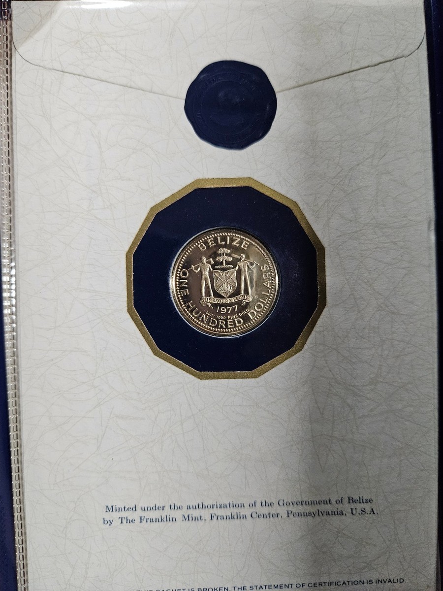 🌟 1977 Belize $100 Proof Gold Coin 6.21g .500 Fine, 1/10 oz AGW