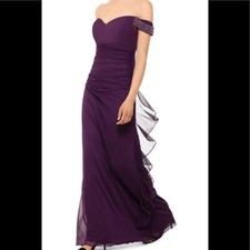 Formal Dress Sizes 8 12 16 Purple Off the Shoulder Ruched Gown Betsy  Adam NEW