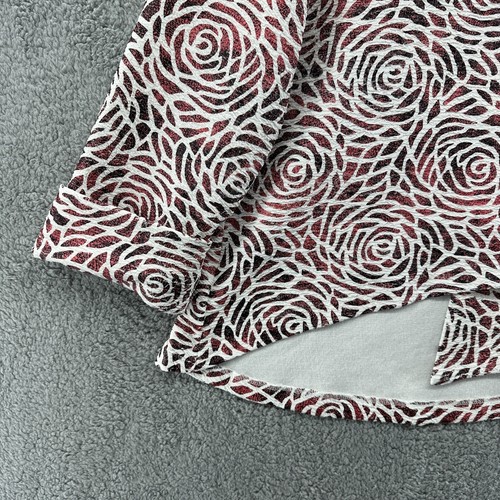 IC Connie K Jacket Womens Large L Cream Red Floral Artsy 3/4 Sleeve Jacket - Picture 3 of 13