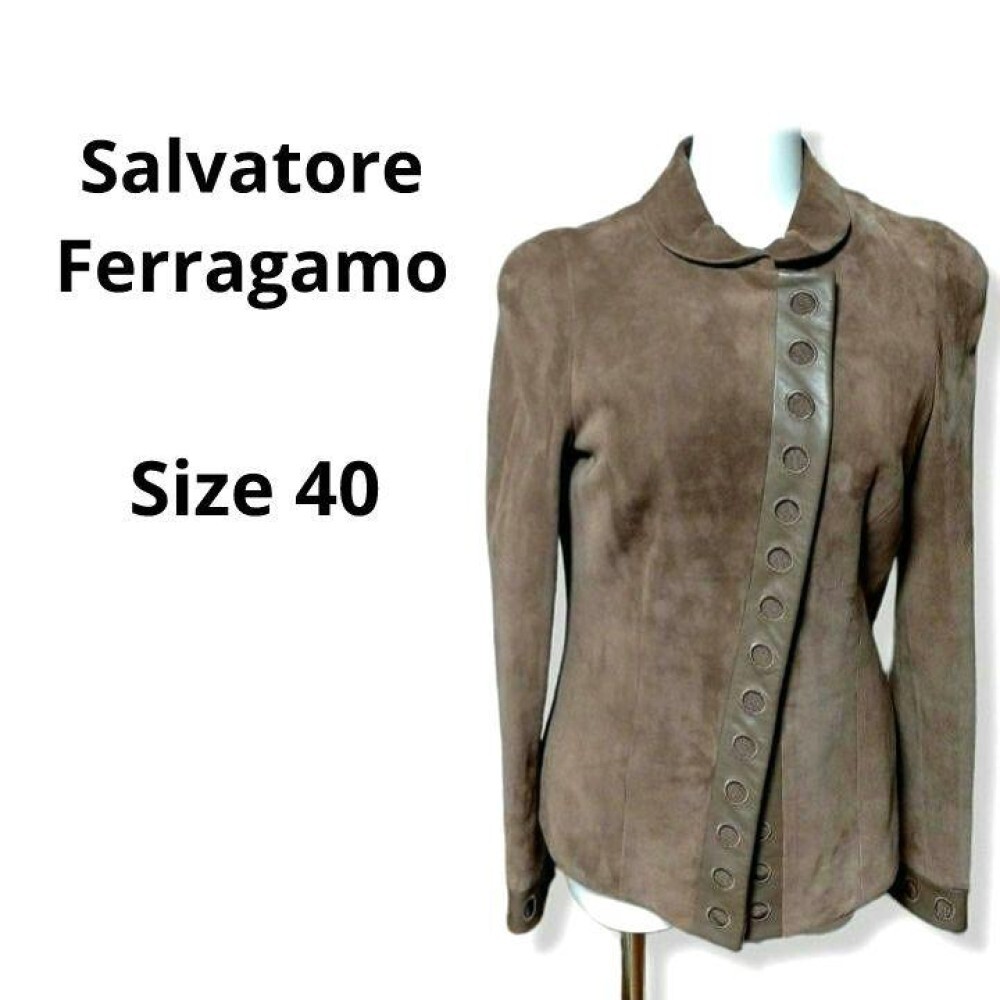 Authentic Salvatore Ferragamo Leather Suede Jacket Color Brown 