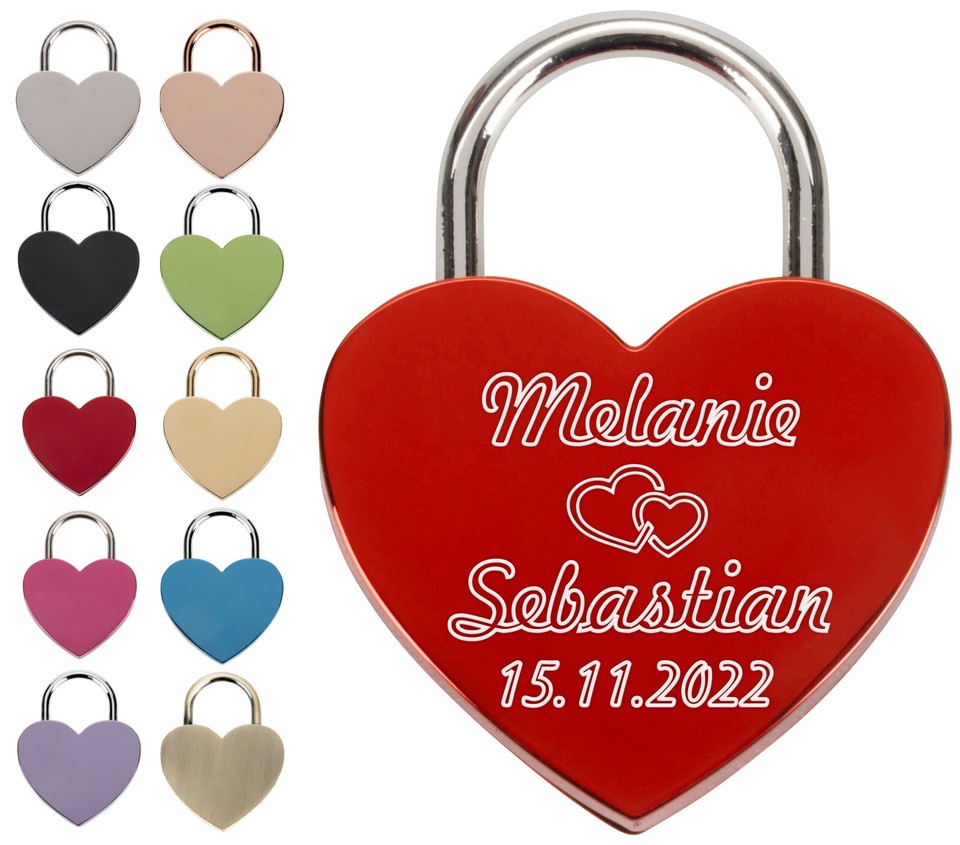 LIEBESSCHLOSS MIT GRAVUR WUNSCHTEXT HERZ VORHÄNGESCHLOSS VALENTINTSTAG GESCHENK