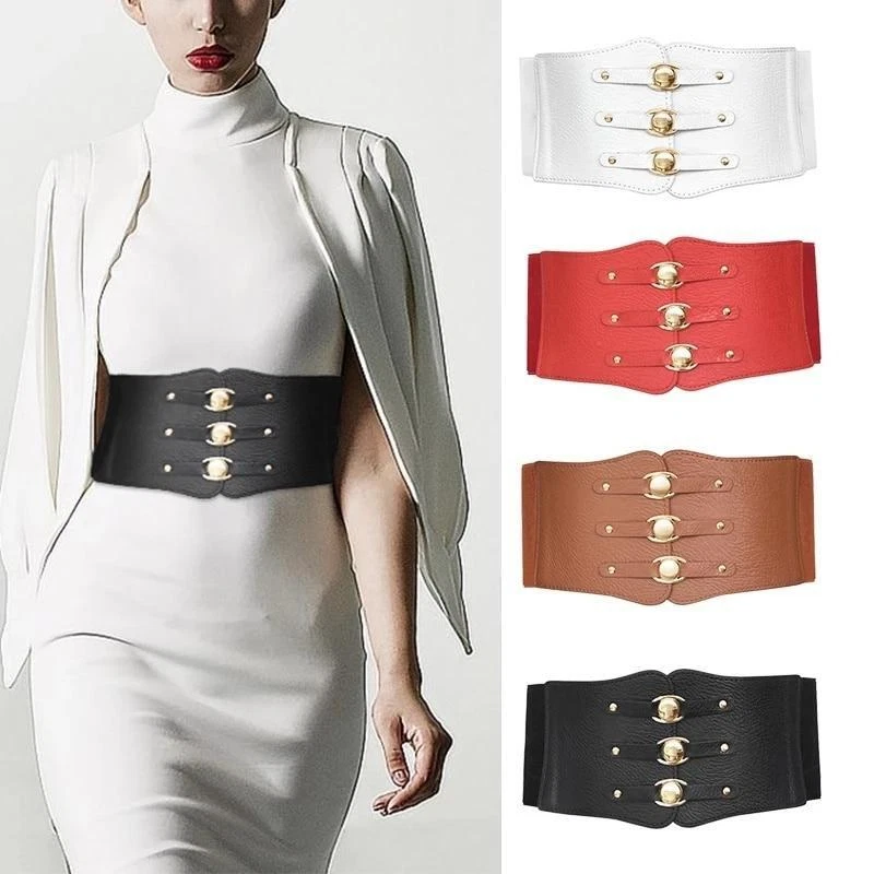 Fashion Elastic Leather Wide Corset Belt For Women Waist Plus Size Female  Dress