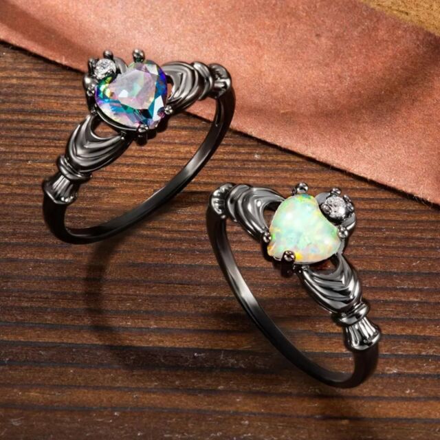 Irish Claddagh Purple Opal Ring Promise Ring RING size 10 WOMEN Fashion JEWELRY