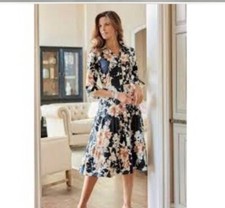 Soft Surroundings Sz 14 Midi Shirt Moonglo Floral Button Down Dress 3/4 Sleeves