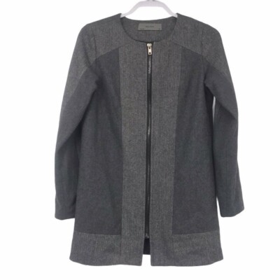 Wells Grace Gray Wool Blend Herringbone Zip Front Coat XS