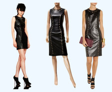 New Versace Cutout Black Leather Dress 38 - 2