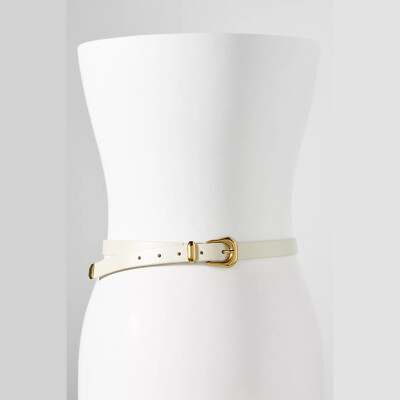 NEW Size M Western Leather Belt - Cream/ Gold by Anthropologie LeAnn Belt - Light Gold Italian Leather Western Belt  main image 3