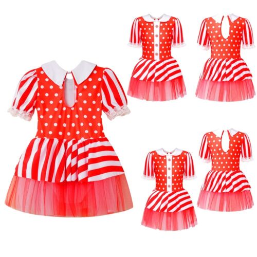 Kinder Mädchen Fancy Dress Up Kurz Polka Dot Kleider Party Tutu Kleid Streifen - Afbeelding 1 van 24