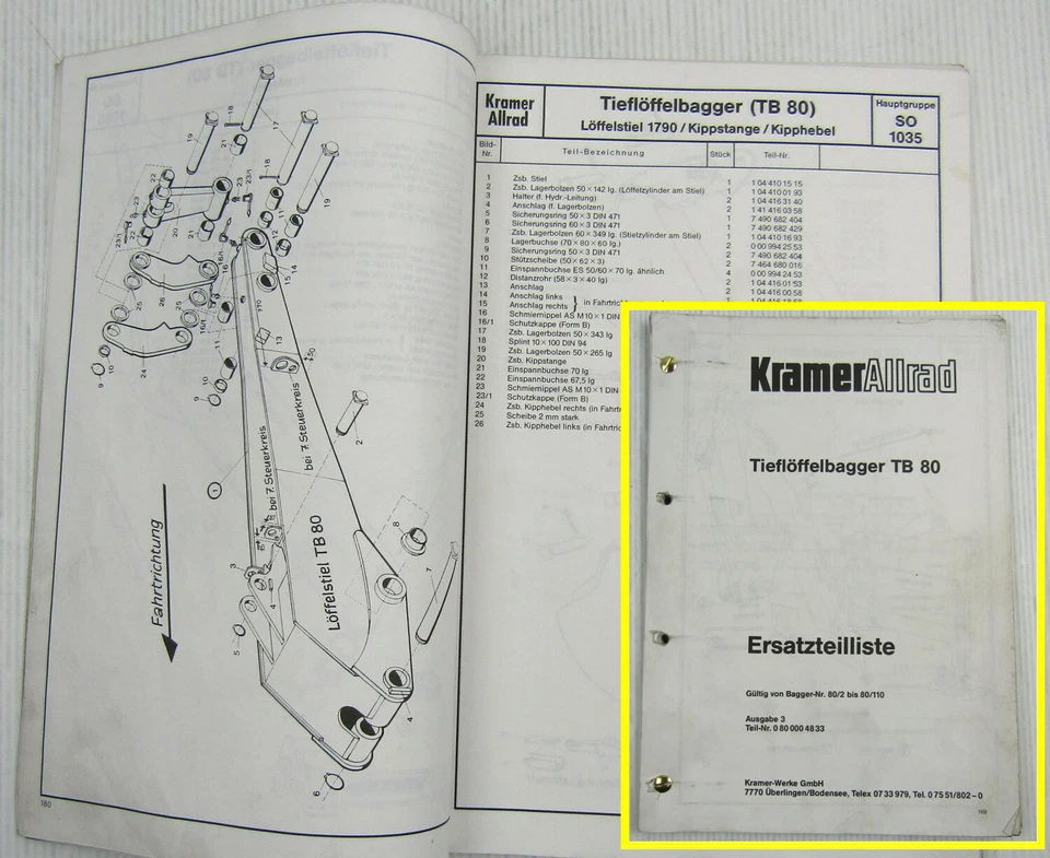 Kramer Allrad TB80 Tieflöffelbagger Ersatzteilliste Ersatzteilkatalog - Bild 1 von 1