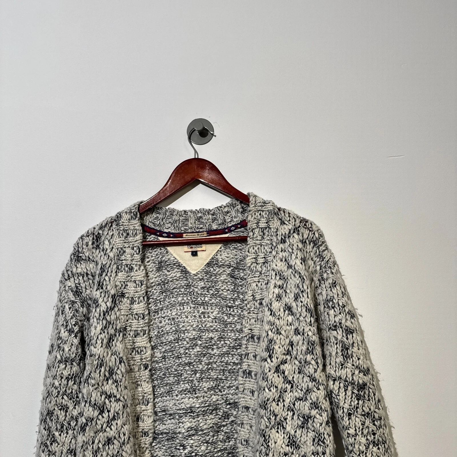 GUCCI Maglione donna vintage Tommy Hilfiger bianco grigio lana taglia S vestibilità regolare