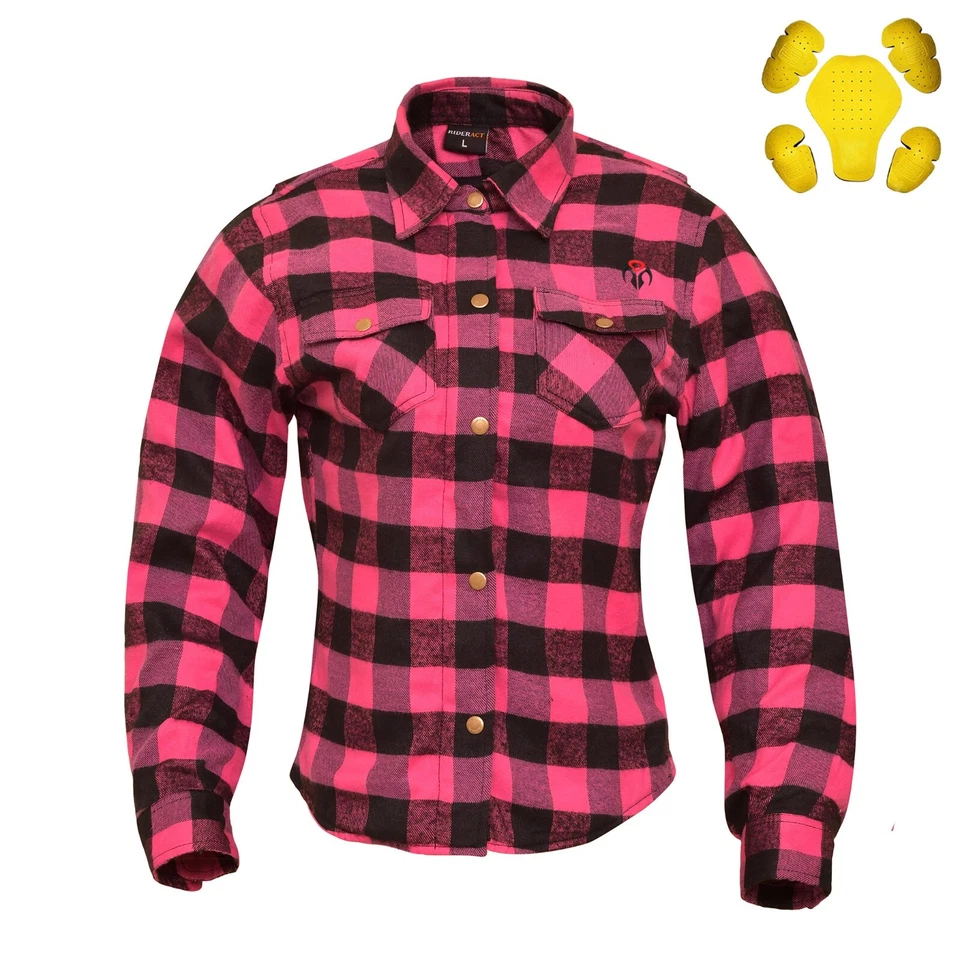 RIDERACT® Mujer Motocicleta Franela Camisa Blindada Montar Chaqueta de Seguridad Foto 2 de 4