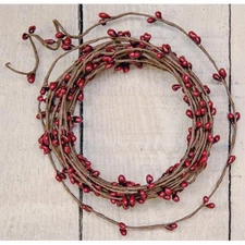 RED-Pip Berry String Garland-18 ft-Bendable-Floral-Crafts-Primitive-FREE SHIP