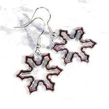 Handmade Silver Red Enameled Snowflake Drops Winter Christmas Holidays Earrings