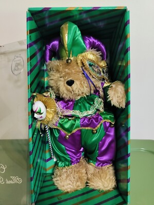 Brinns Bear NIB Mardi Gras Natty Bear Clown Bear 18 Inch