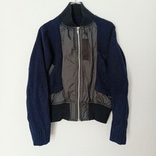 Sacai MA1 Knit Docking Bomber Jacket Navy Brown Zip Up Size 1 Japan 52cm