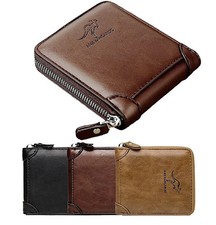 Men's Leather RFID Blocking Waterproof Zip-Around Wallet Bifold Card Holder