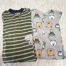 Carters 2 Pair Fleece Footed Pajamas Toddler Zip Up Winter Animals Dinosaur 2T