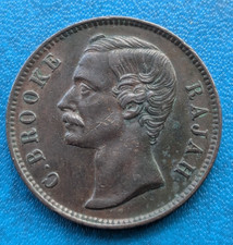 1891 Charles Brooke Rajah 1 Cent Sarawak Kupferm&uuml;nze Malaysia