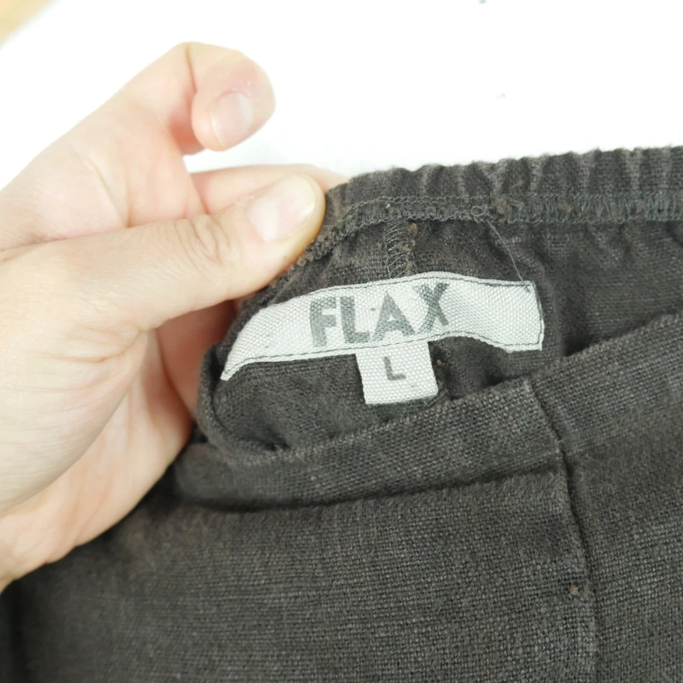 Pantalones Grandes FLAX 100% Lino Frente Plano Pull On Chocolate Marrón Lagenlook Mínimo Foto 2 de 4