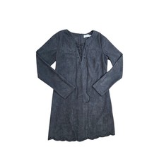 ASTR the Label Charcoal Gray Faux Suede Lace-Up Shift Dress Scalloped Hem Size S