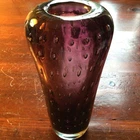 Vintage Hand Blown Amethyst Murano Glass Bubble Vase Heavy Clear Glass Base 9 In