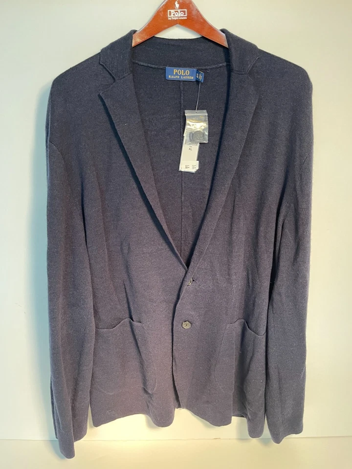 Ralph Lauren льняной/шерстяной вязаный свитер блейзер куртка - XL - темно-синий - новый с ярлыками - Изображение 2 из 4