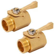 Heavy Duty Brass Garden Hose Shut Off Valve, 3/4 Inch, 2-Pack with 2 Hose Was...
