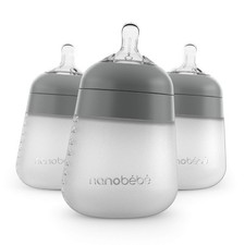 Nanobebe Flexy Silicone Baby Bottle, Anti-Colic, 3 Count Pack of 1 , Grey