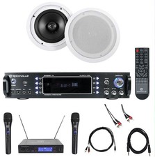 Rockville Karaoke Bluetooth Amp/Mixer  2 8" Ceiling Speakers  Wireless Mics