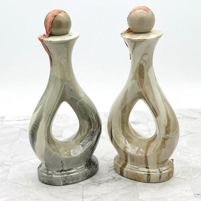 2 Jim Beam Retro Marbleized Glass Teardrop Zimmerman's Chicago Decanters EMPTY
