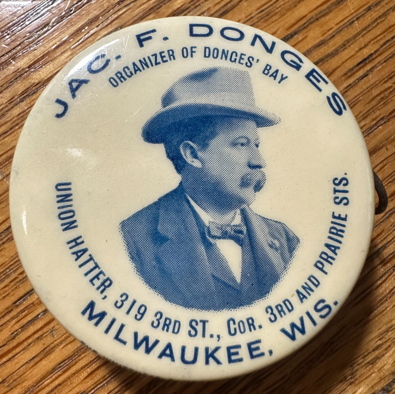 TAPEMEASURE VINTAGE CELLULOID ADVERTISING JAC. F. DONGES UNION HATTER MIL, WI.
