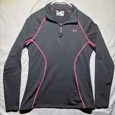 Under Armour Cold Gear Women  s Medium Semi-Fitted 1/4 Zip Black Pink Pullover