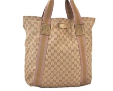 Autentica GUCCI Sherry Line borsa tote a mano GG tela pelle 189669 beige 614AA