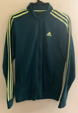 Adidas Men's Essentials Warm-Up Tapered 3-Stripes Track Jacket Green Yellow SZ S