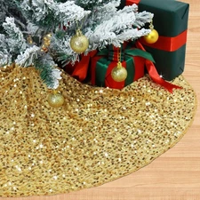 Gold Christmas Tree Skirt 36 Inch Luxury Sequin Velvet Personalized Floor Mats