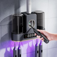 Wall Mounted Air Drying Toothbrush LED Countdown 2 Cups Dispenser for Bathroom