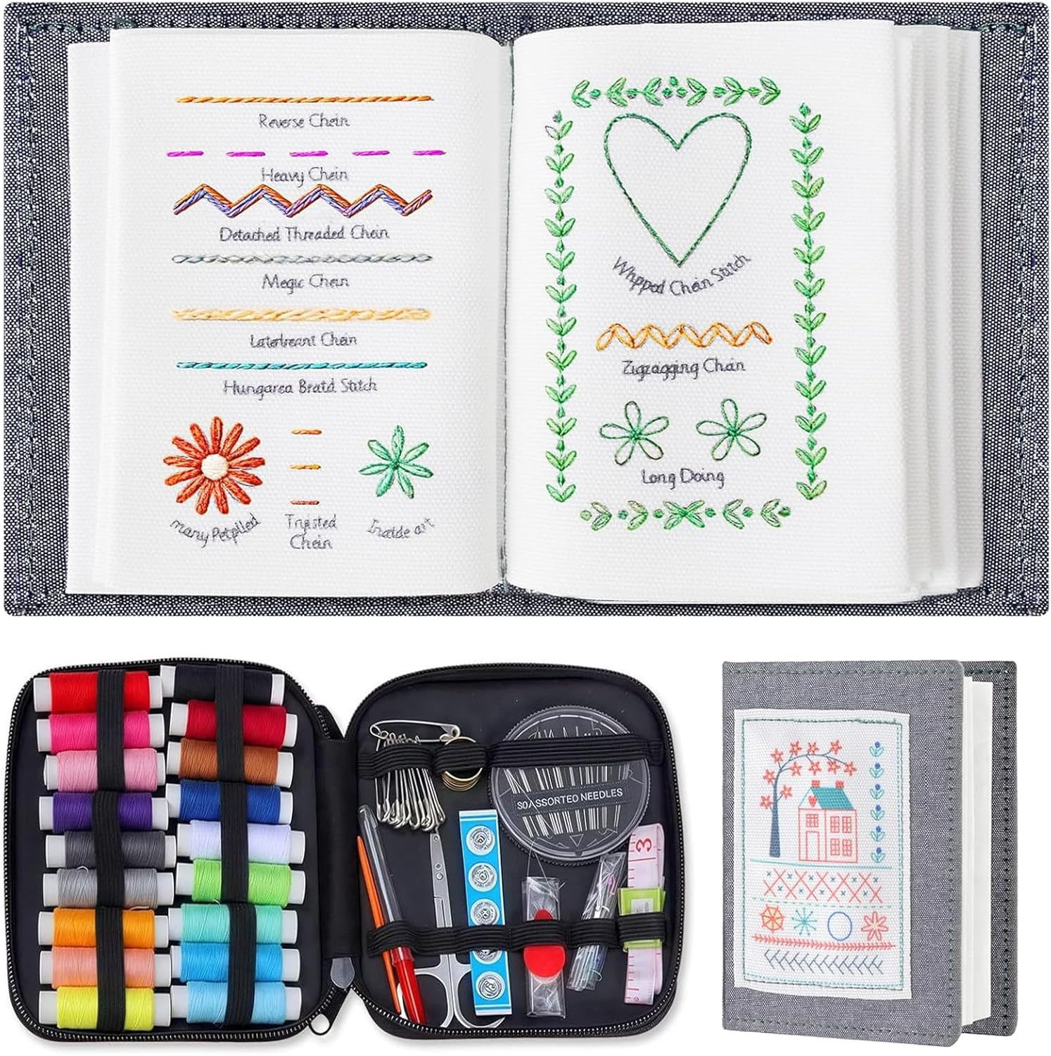 Kit broderie en lin haut de gamme avec fils de coton et outils de précision