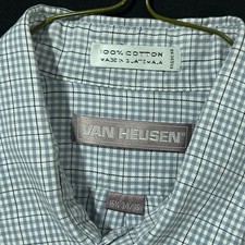 Vtg 90s Van Heusen Men  s 16.5 34/35 Gray Check Plaid Long Sleeve Button Up Shirt