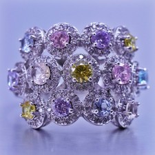 Size 6.5, vintage Sterling 925 silver ring with colorful cluster Cz