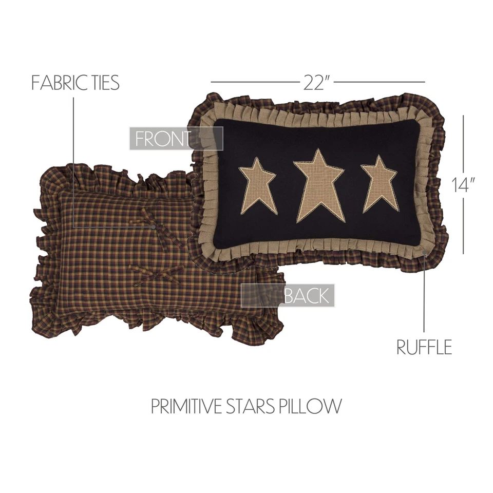 Primitive 14"x22" Stars Pillow Black Appliqued Heritage Bedroom Decor VHC Brands - Image 3 of 4