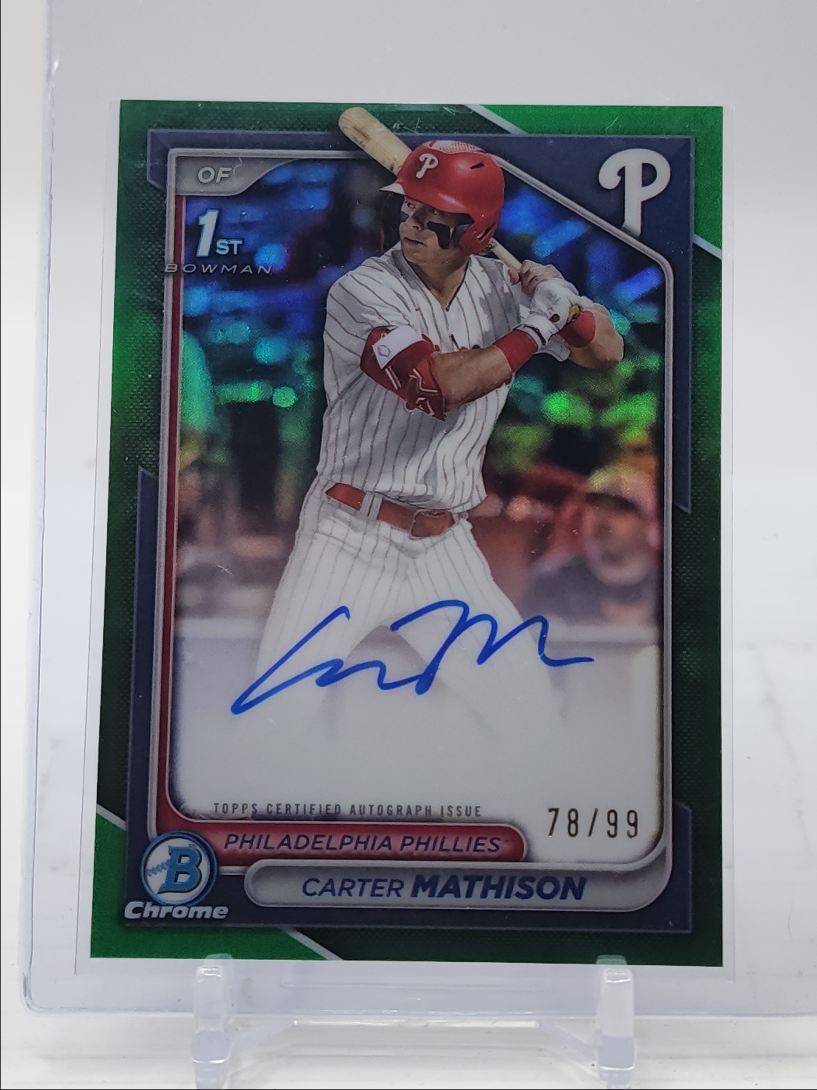 CARTER MATHISON 2024 BOWMAN CHROME DRAFT 1ST GREEN REFRACTOR AUTO /99 Q2596