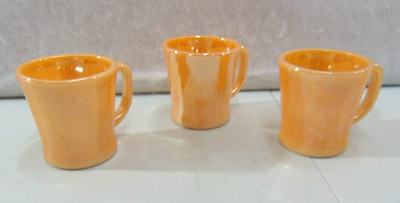 3 Fire King Peach Lustre Ware Mugs Anchor Hocking D-Handle MCM Cups