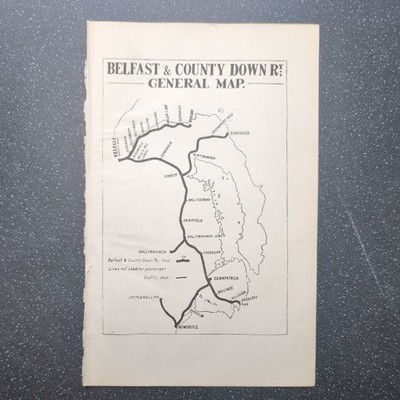 Original 1919 Map Of Belfast and County Down Railway General Map