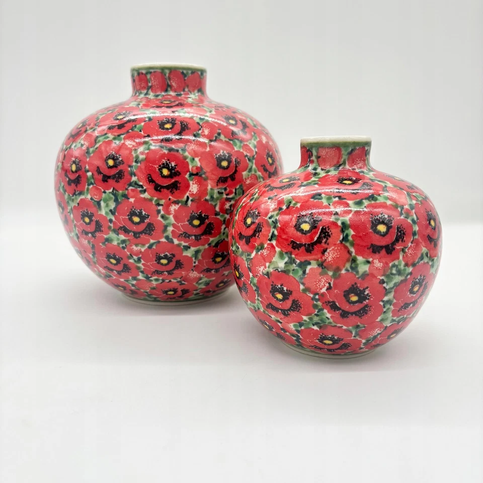 Dekovase Einzigartiger Bunzlauer Keramikvase handbemalt Mohnmotiv Unikat 12 cm - Bild 4 von 4