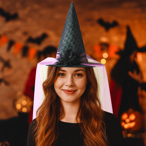 Lace Veil Flower Wizard Cap Rose Feather Halloween Cap Masquerade